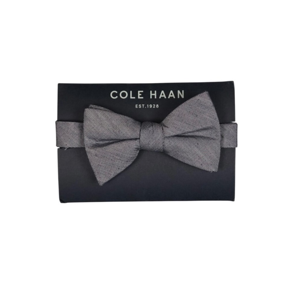 NWT Cole Haan Bow Tie OSFA Blue‎ Silk Linen Herringbone Pattern